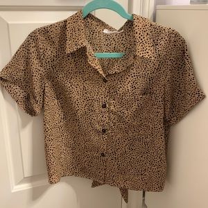 Cheetah cropped collard shirt Large
